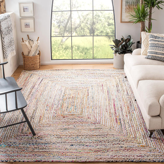 Handmade Jute & Cotton Area Rug 5ft Square - Cape Cod Style