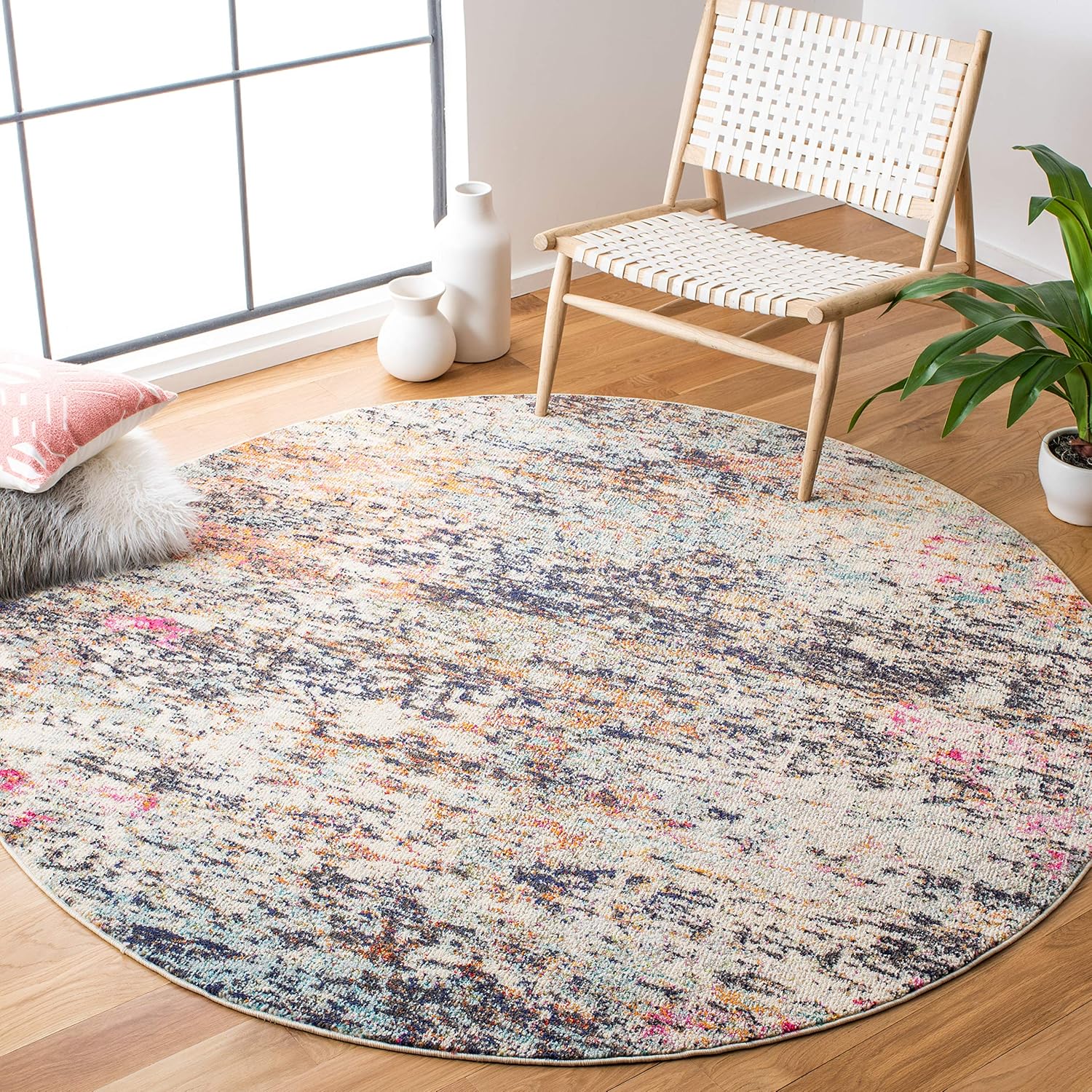 Modern Abstract Non-Shedding 5ft Round Black Gold Area Rug