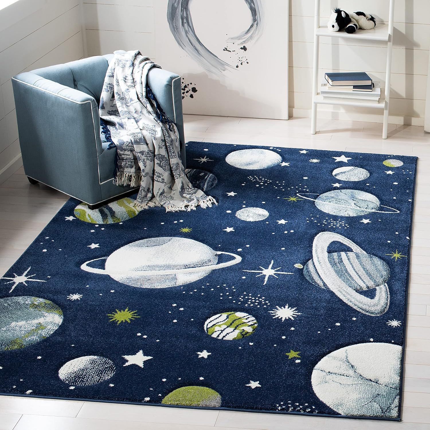 SAFAVIEH Area Rug 8x10 - Carousel Kids Collection in Navy & Ivory