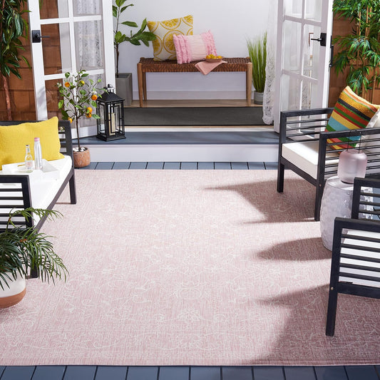 SAFAVIEH Courtyard Collection 6ft 7in x 9ft 6in Soft Pink/Ivory Rug