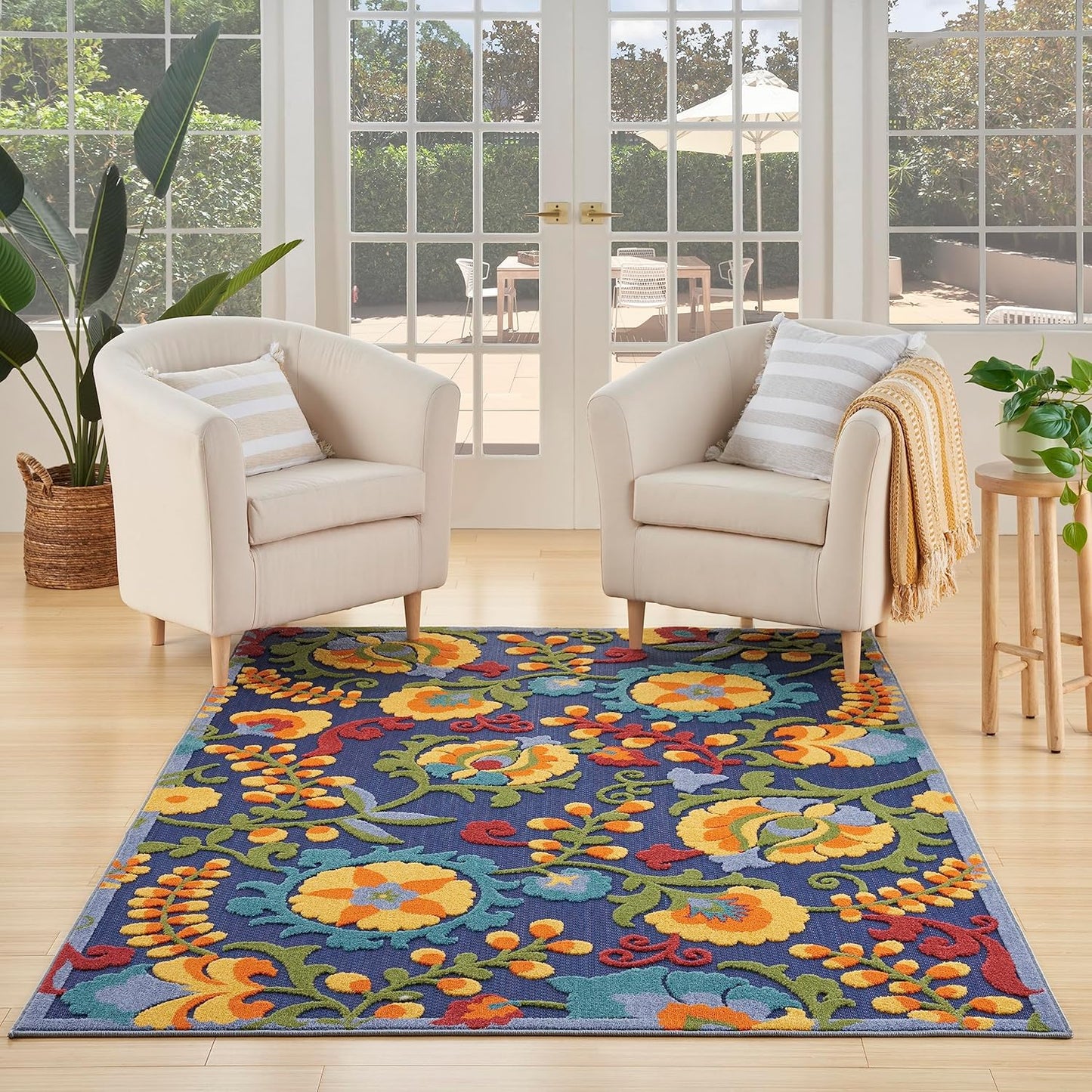 Nourison Aloha Indoor/Outdoor Navy Multicolor Area Rug 3ft 6in x 5ft6