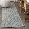 2x10 Light Gray Navy Moroccan Geometric Indoor Outdoor Runner Rug