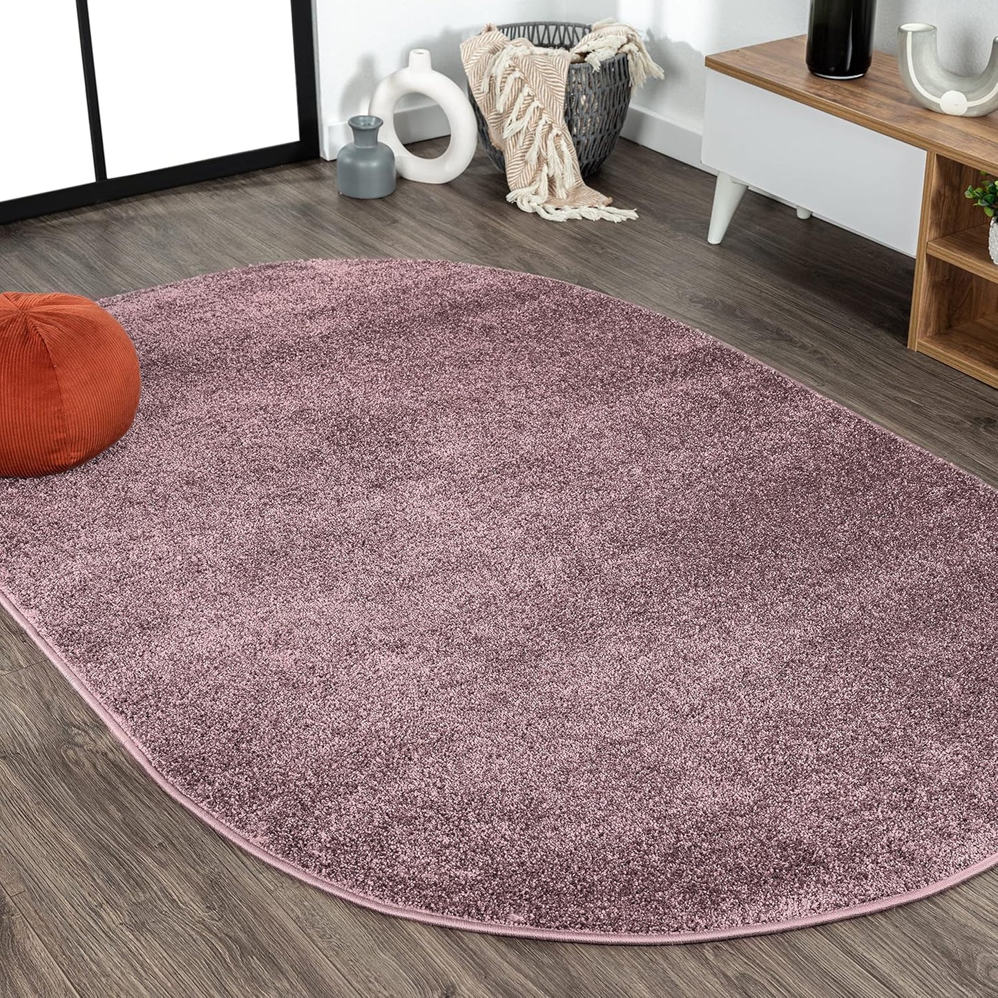 Haze Solid Low-Pile Light Purple 4x6 Oval Indoor Area Rug