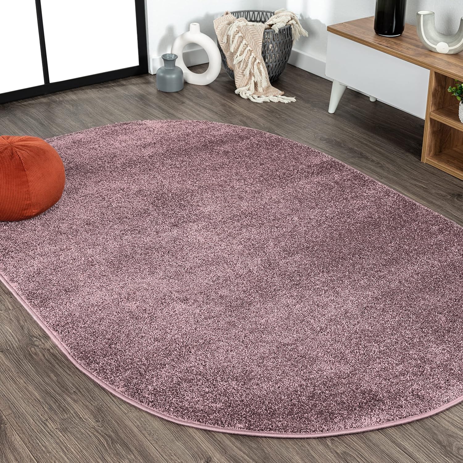 Haze Solid Low-Pile Light Purple 4x6 Oval Indoor Area Rug