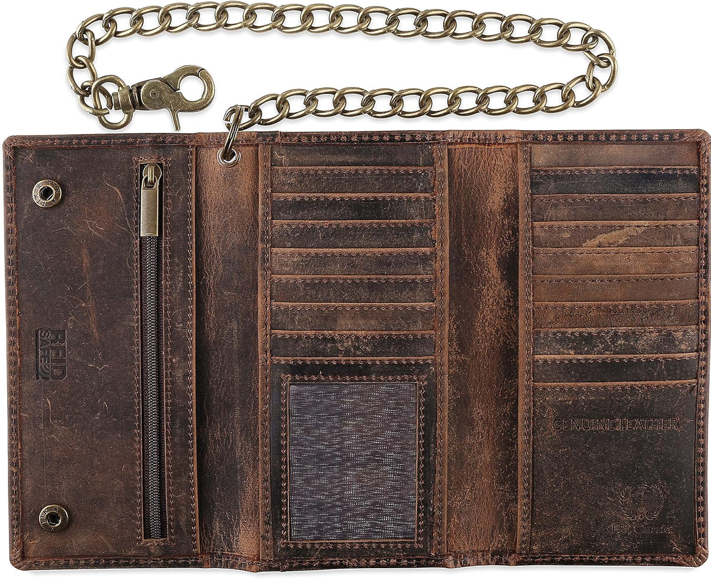 RFID Blocking Mens Tri-fold Long Style Cowhide Leather Wallet