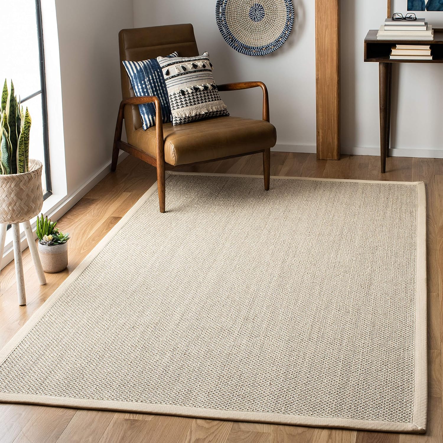 Natural Fiber Area Rug 3x5 - Marble & Beige Woven Design