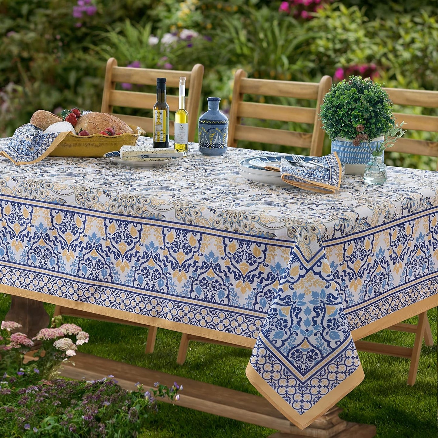Provence Allure Yellow and Blue Floral Tablecloth for Dining