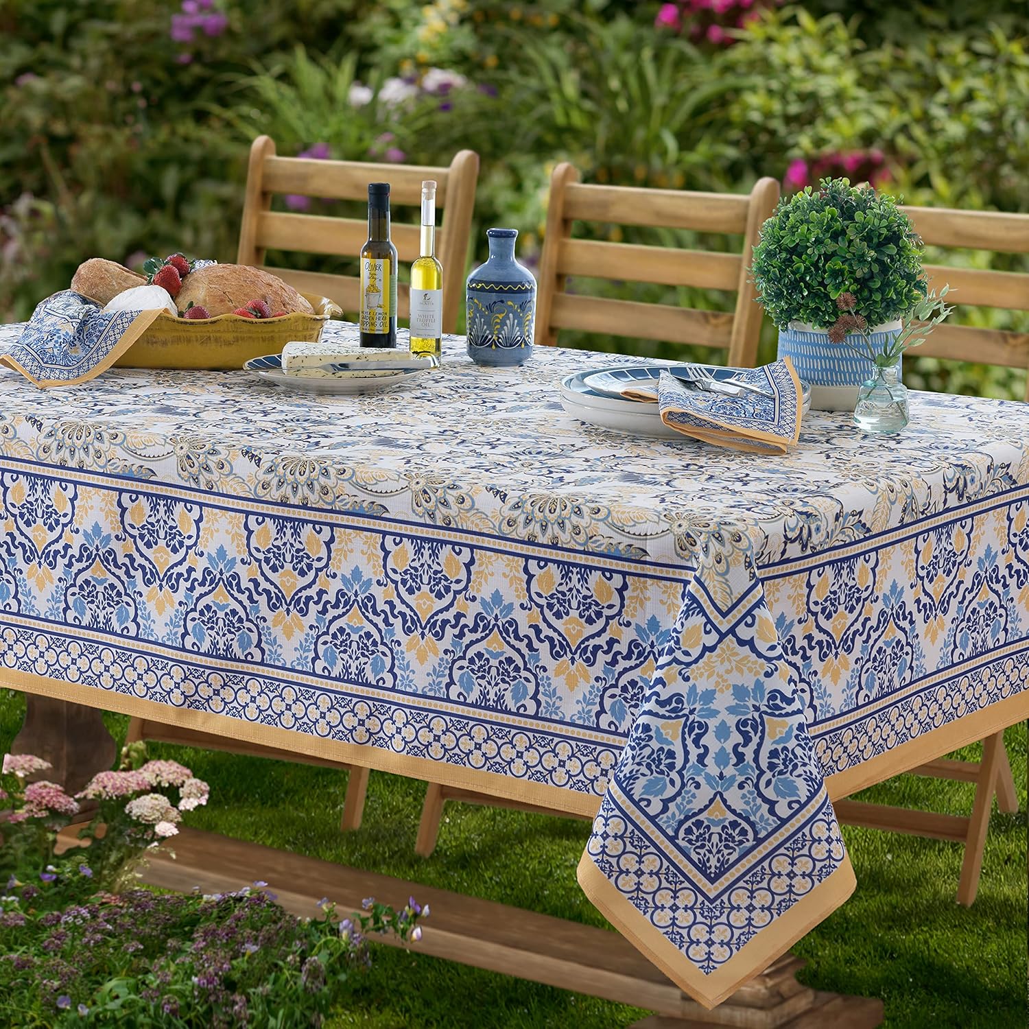 Provence Allure Yellow and Blue Floral Tablecloth for Dining