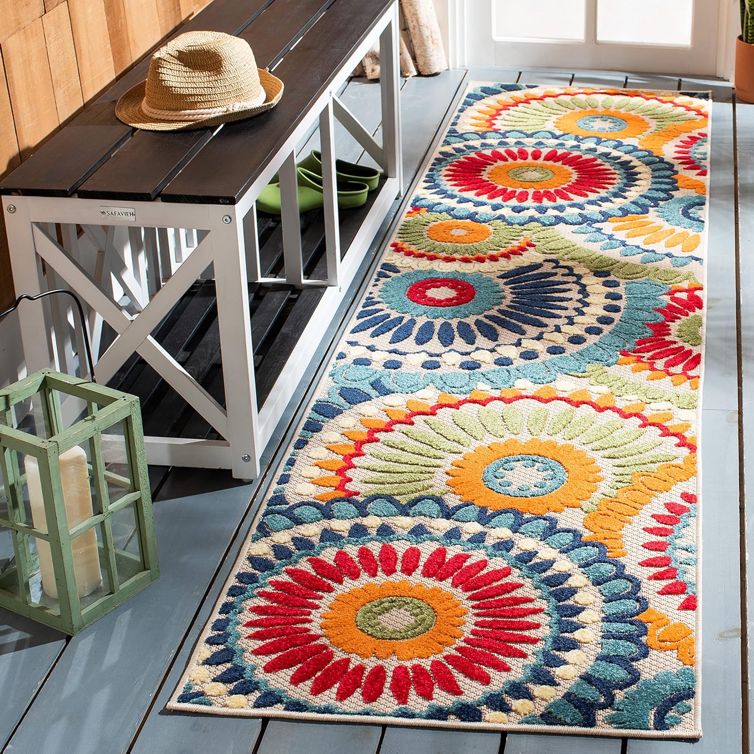SAFAVIEH Cabana Collection 2ft 2in x 7ft Blue/Ivory Runner Rug