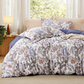 Duvet Cover Queen Size - Reversible Blue Floral Bedding Set