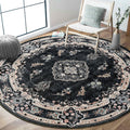 Black Round Rug 6ft Washable Circle Rug - Soft Non-Slip Accent