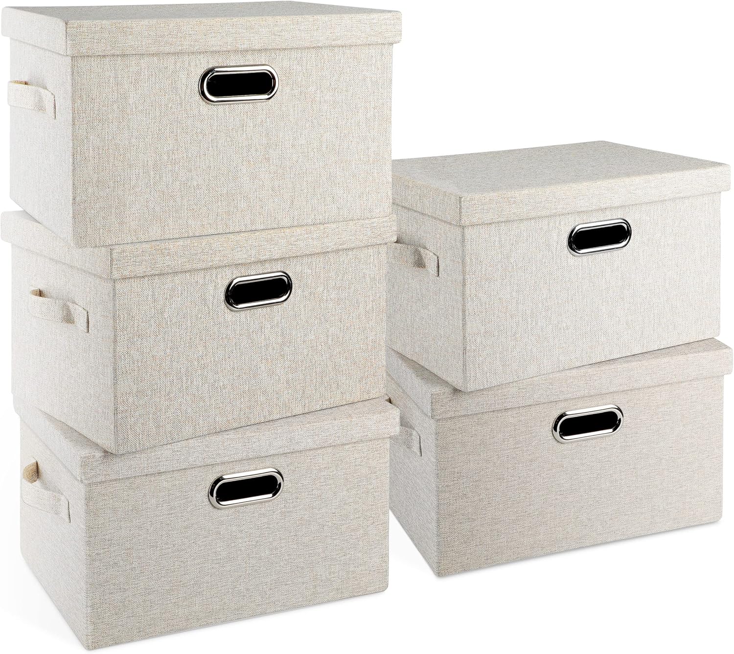 Medium 15in Collapsible Stackable Storage Bins with Lids - 5 Pack