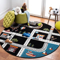 SAFAVIEH Carousel Kids 3 ft Round Black/Ivory Rug - Playroom Favorite