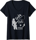 Womens Reel Girls Fish too Fly V-Neck T-Shirt - Lightweight Classic