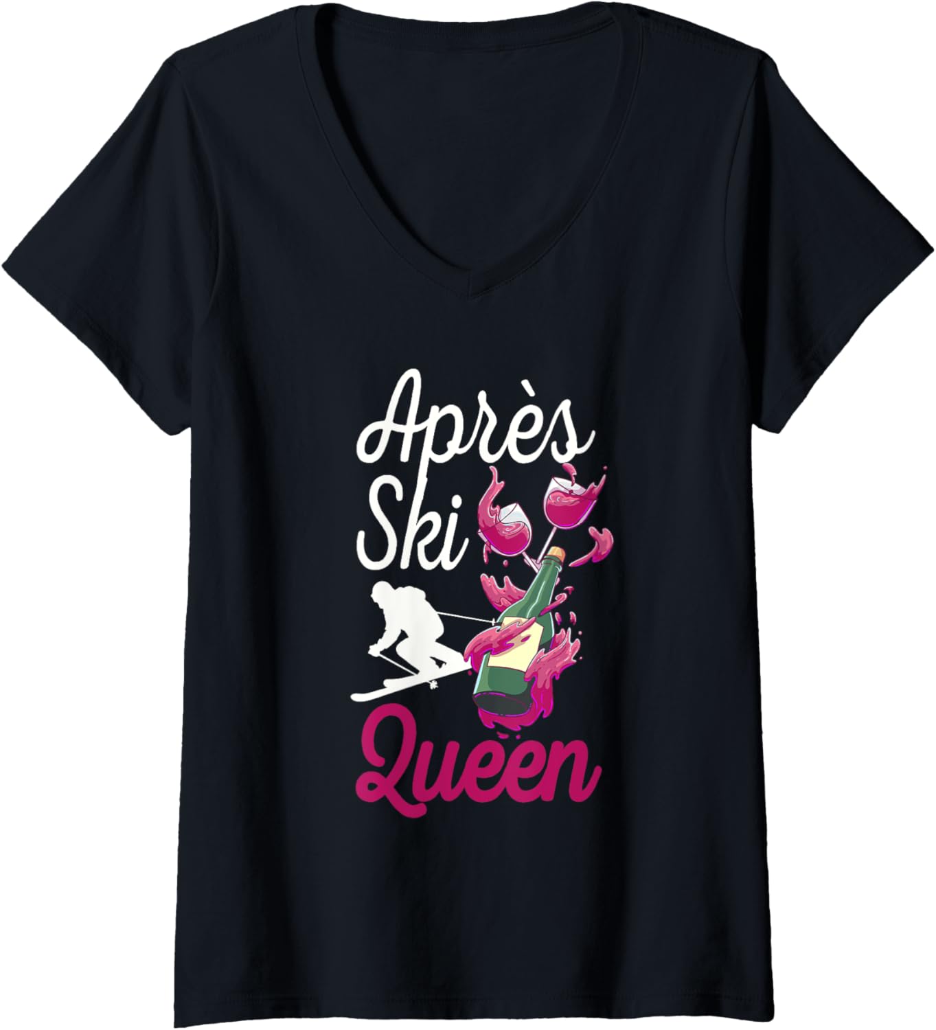 Wine Lover's Skiing V-Neck Tee