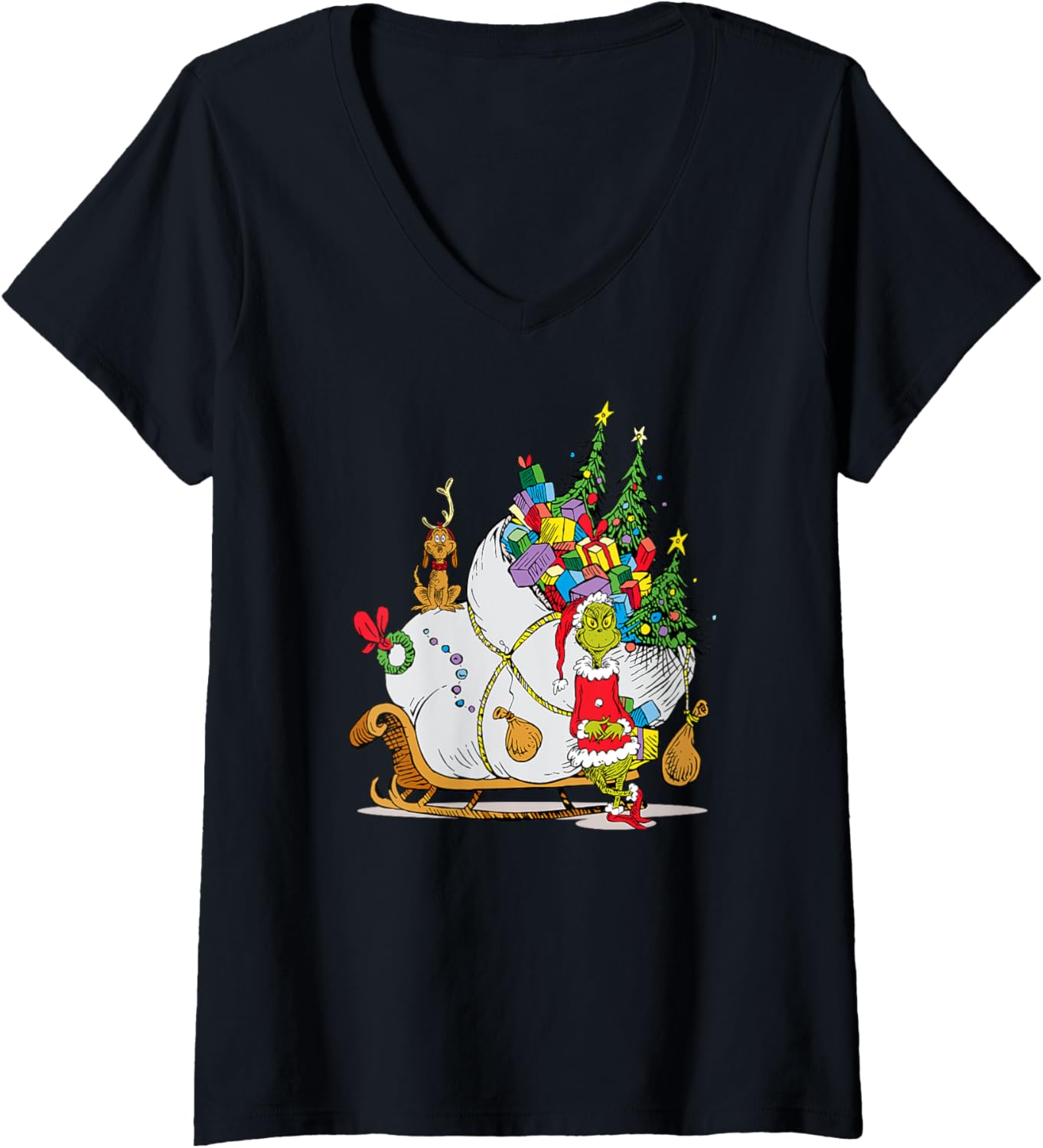 Stylish Grinch Sleigh Tee - Dr. Seuss V-Neck
