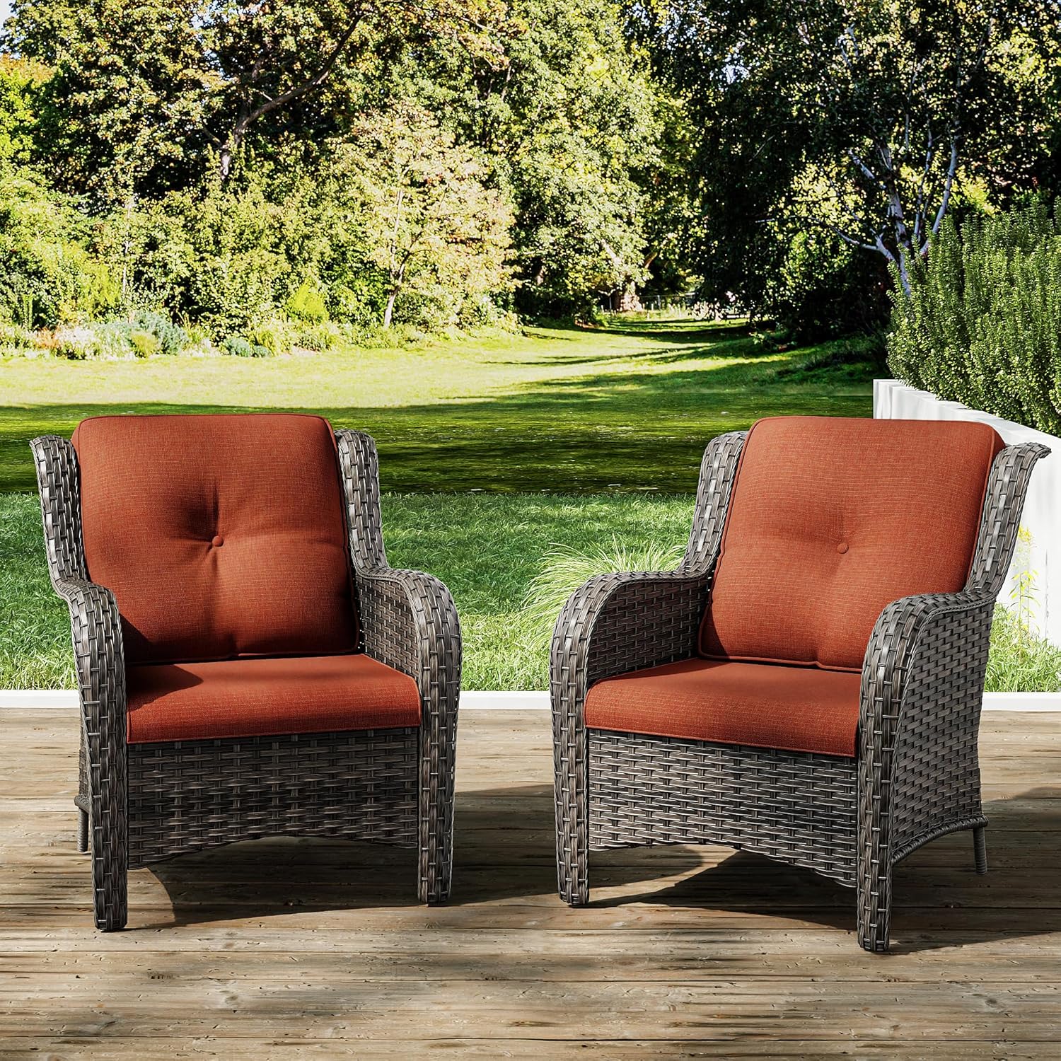 Joyside Outdoor Wicker Chair Set of 2 with Cushions for Patio