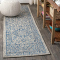 Boho Medallion Indoor Outdoor Runner Rug 2x10 Gray/Navy - Durable