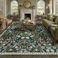 8x10 Washable Dark Green Floral Area Rug for Living Room