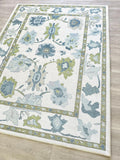 Green Oushak Rug - Modern Vintage Floral Area Rug for Home