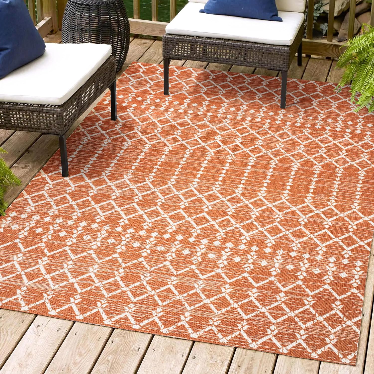 Ourika Moroccan Geometric Textured Weave Area Rug for Indoor Outdoor