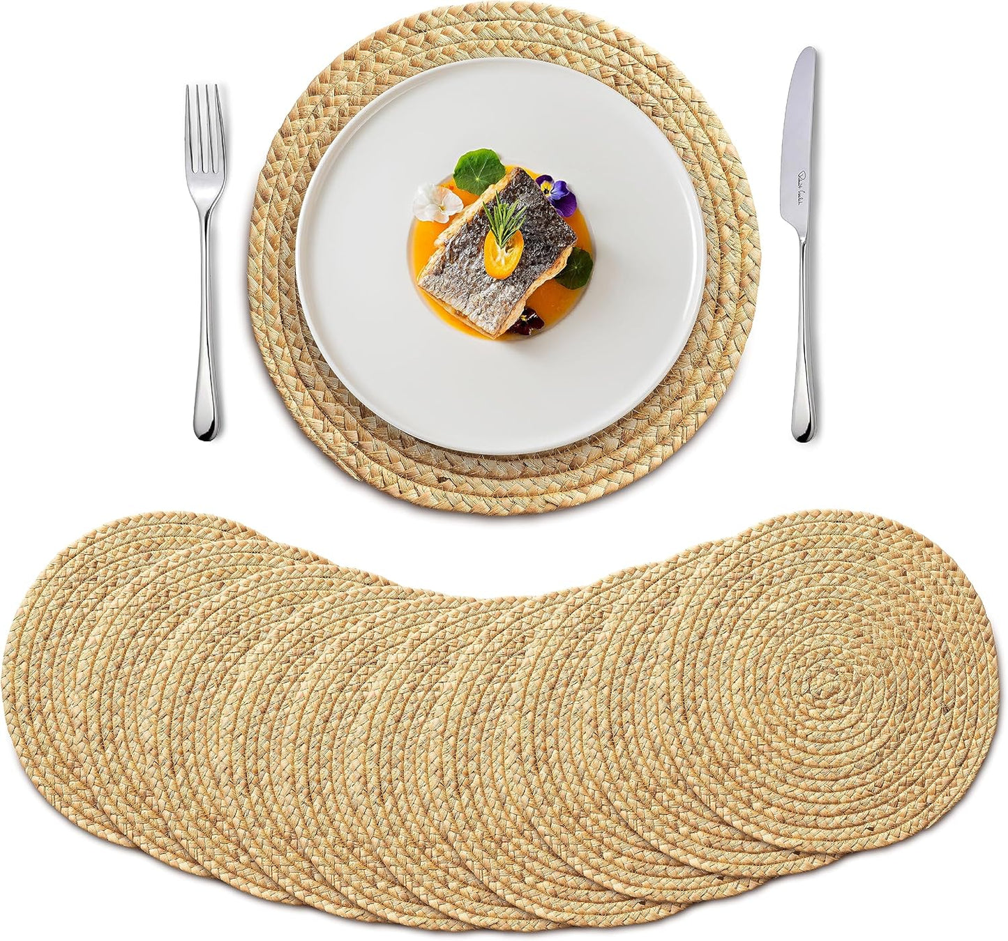 Woven Placemats - 13in Boho Round Rattan Placemats Set of 10
