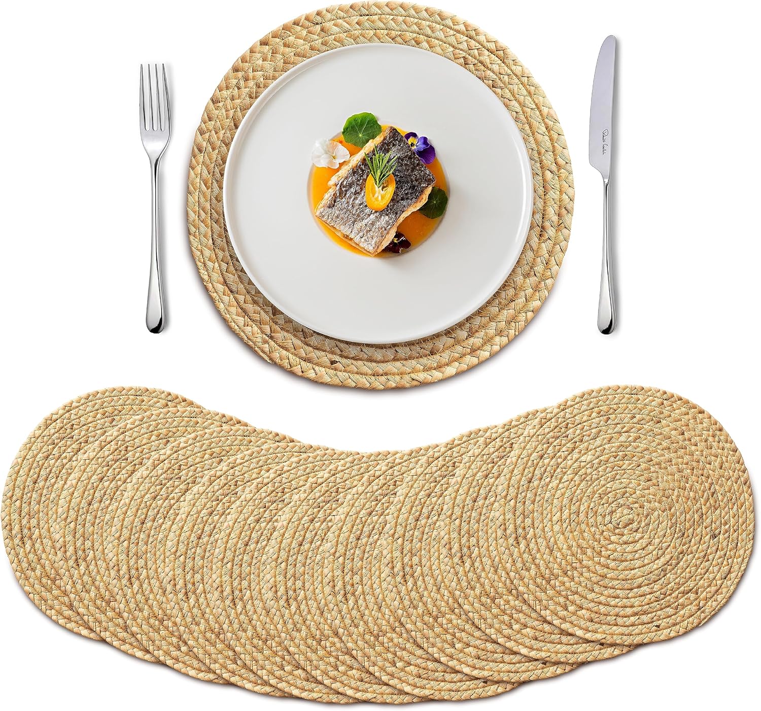 Woven Placemats - 13in Boho Round Rattan Placemats Set of 10