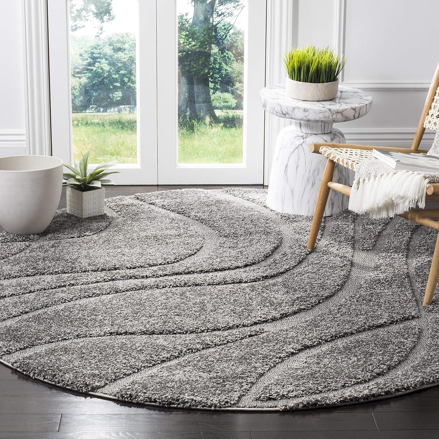 SAFAVIEH Florida Shag Collection Area Rug - 5ft Round, Grey