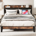 Queen Bed Frame with Storage Headboard and Charging Station - Vintage