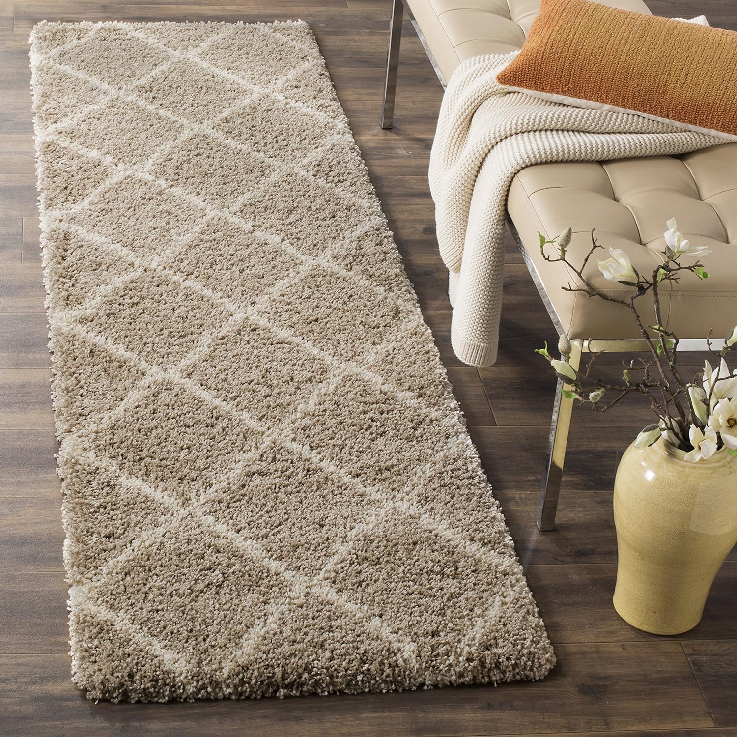 SAFAVIEH Hudson Shag Runner Rug - Modern Trellis Design 2ft 3in x 16ft