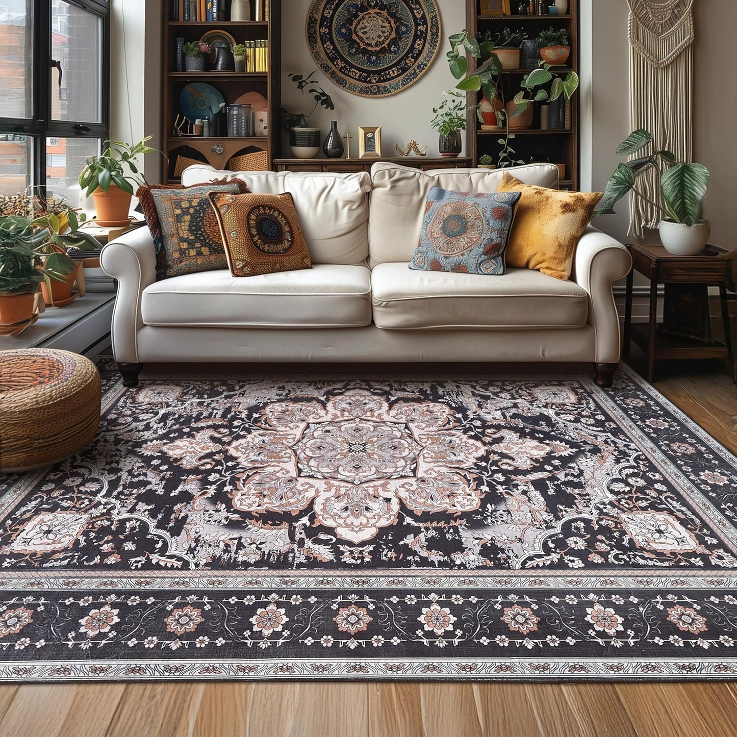 5x7 Washable Boho Area Rug for Living Room and Bedroom Decor