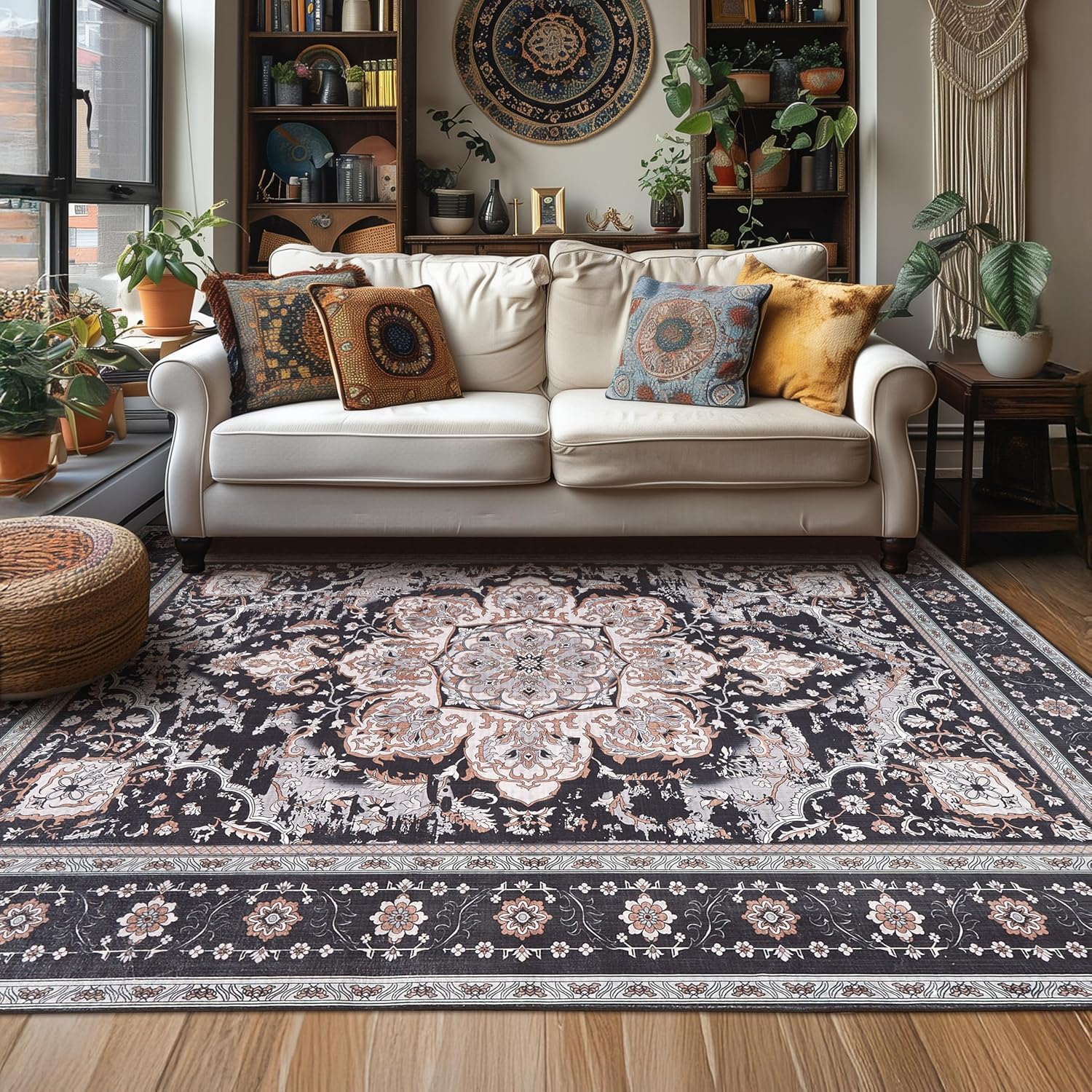 5x7 Washable Boho Area Rug for Living Room and Bedroom Decor