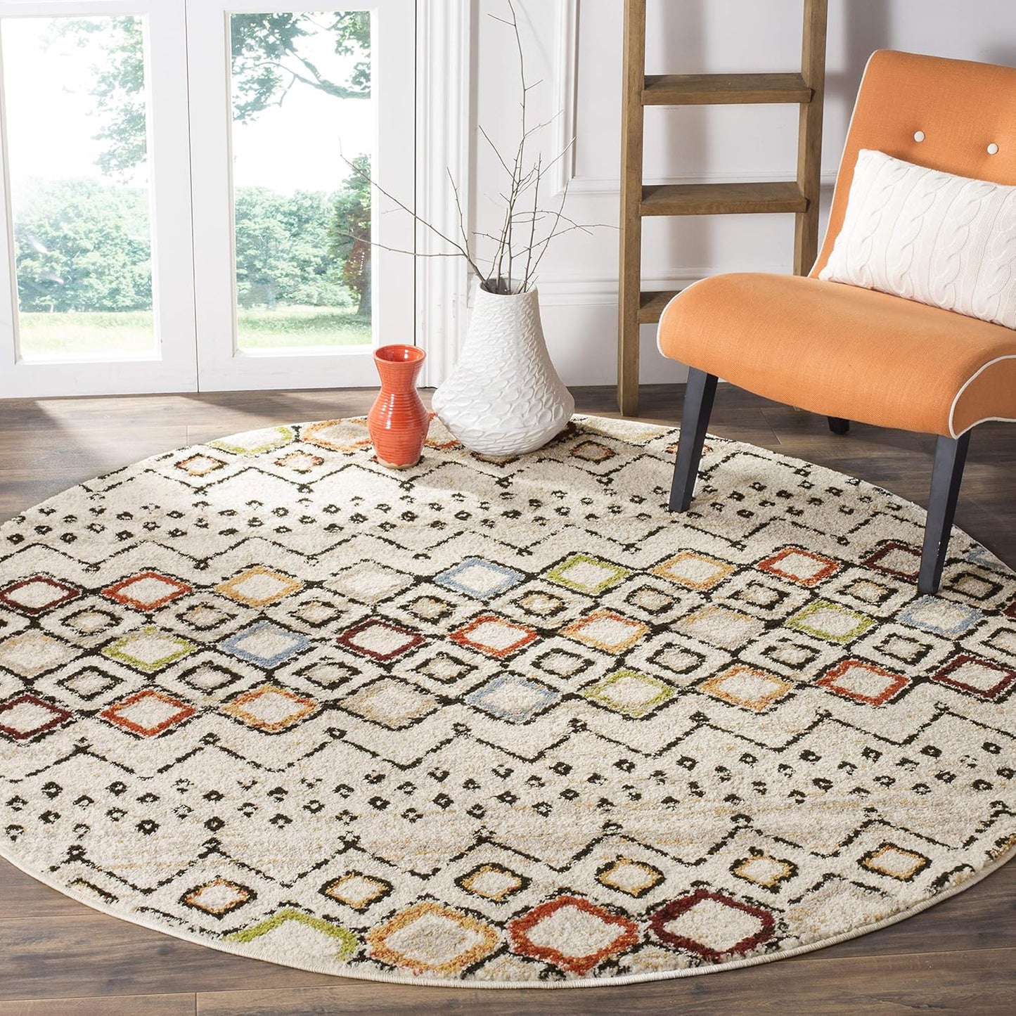 SAFAVIEH Amsterdam Collection 10ft Round Ivory/Multi Area Rug