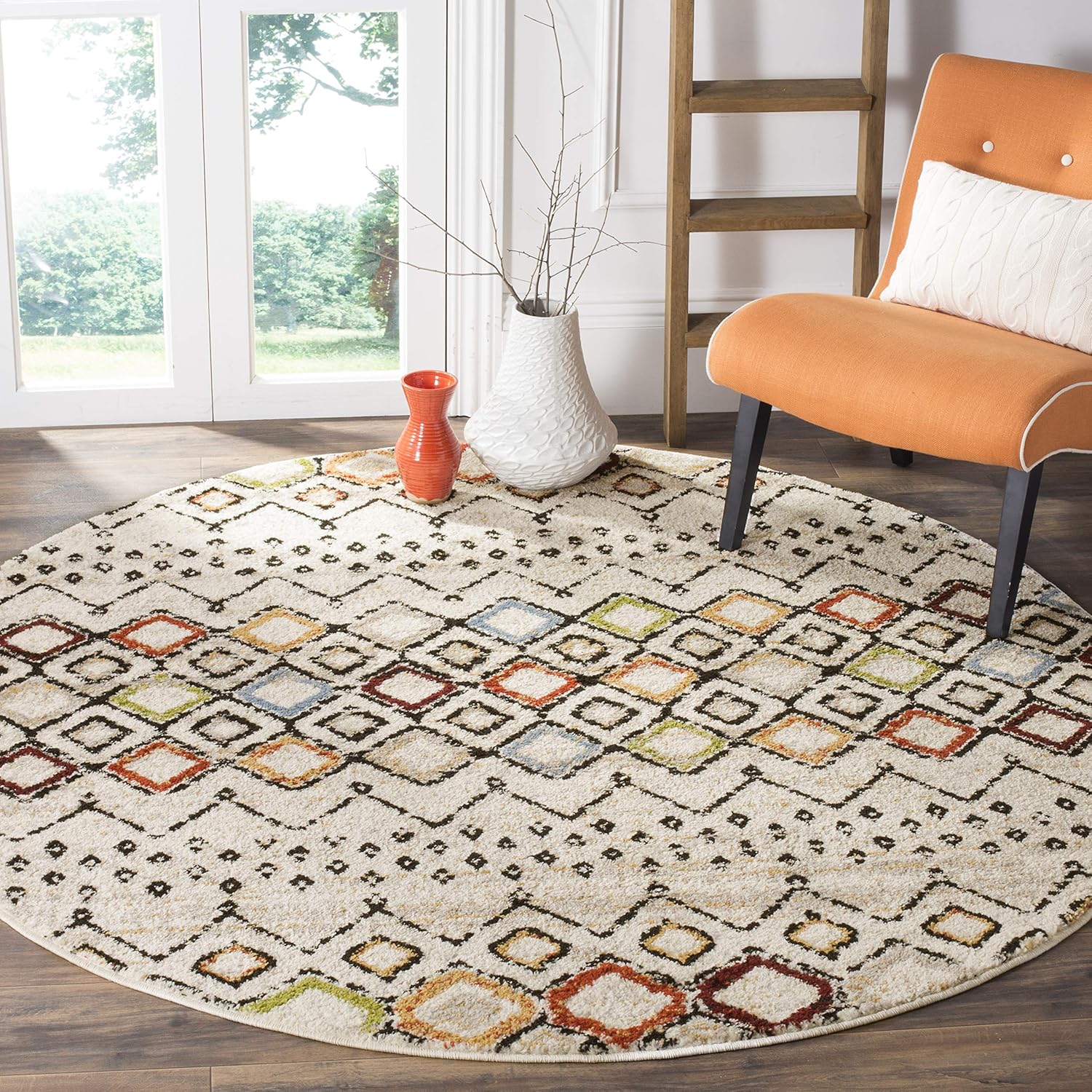 SAFAVIEH Amsterdam Collection 10ft Round Ivory/Multi Area Rug