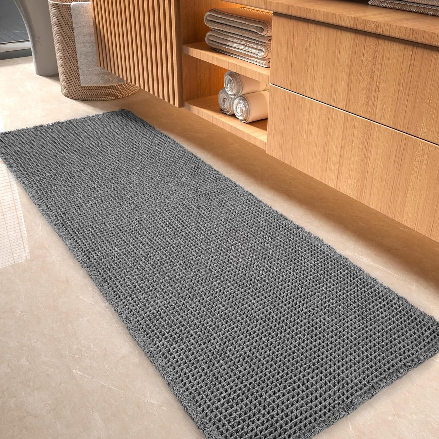 Tchdio Waffle Bath Mat Runner Rug - Super Absorbent Non Slip