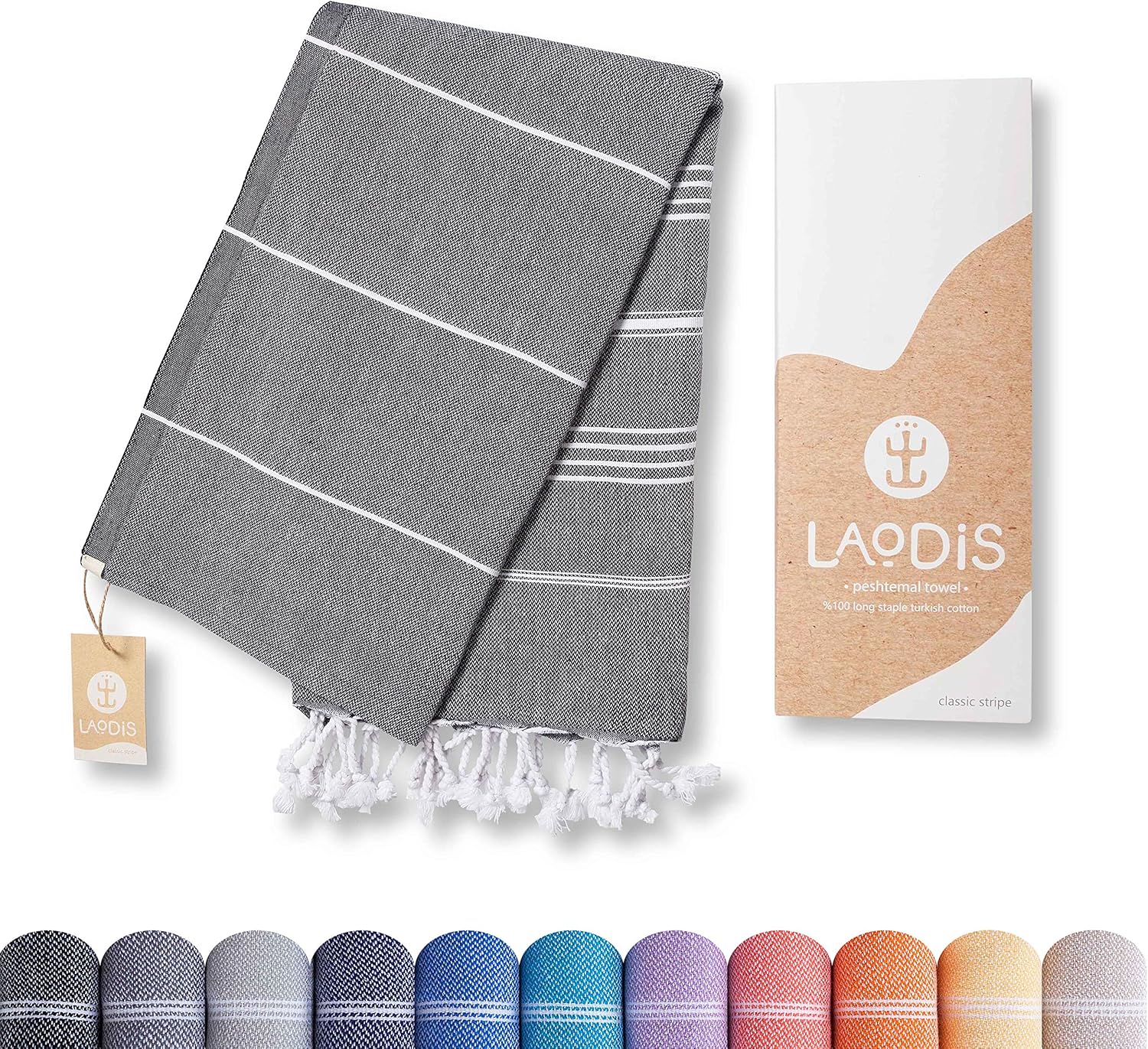 Laodis Turkish Beach Towel: Quick Dry & Sand Free - Black