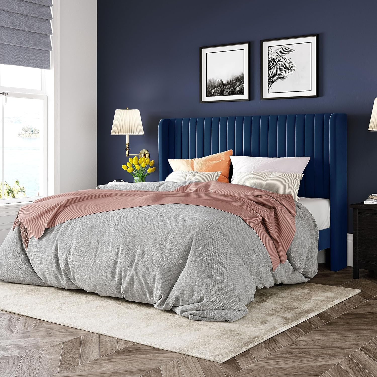 Allewie Queen Size Velvet Bed Frame with Wingback Headboard