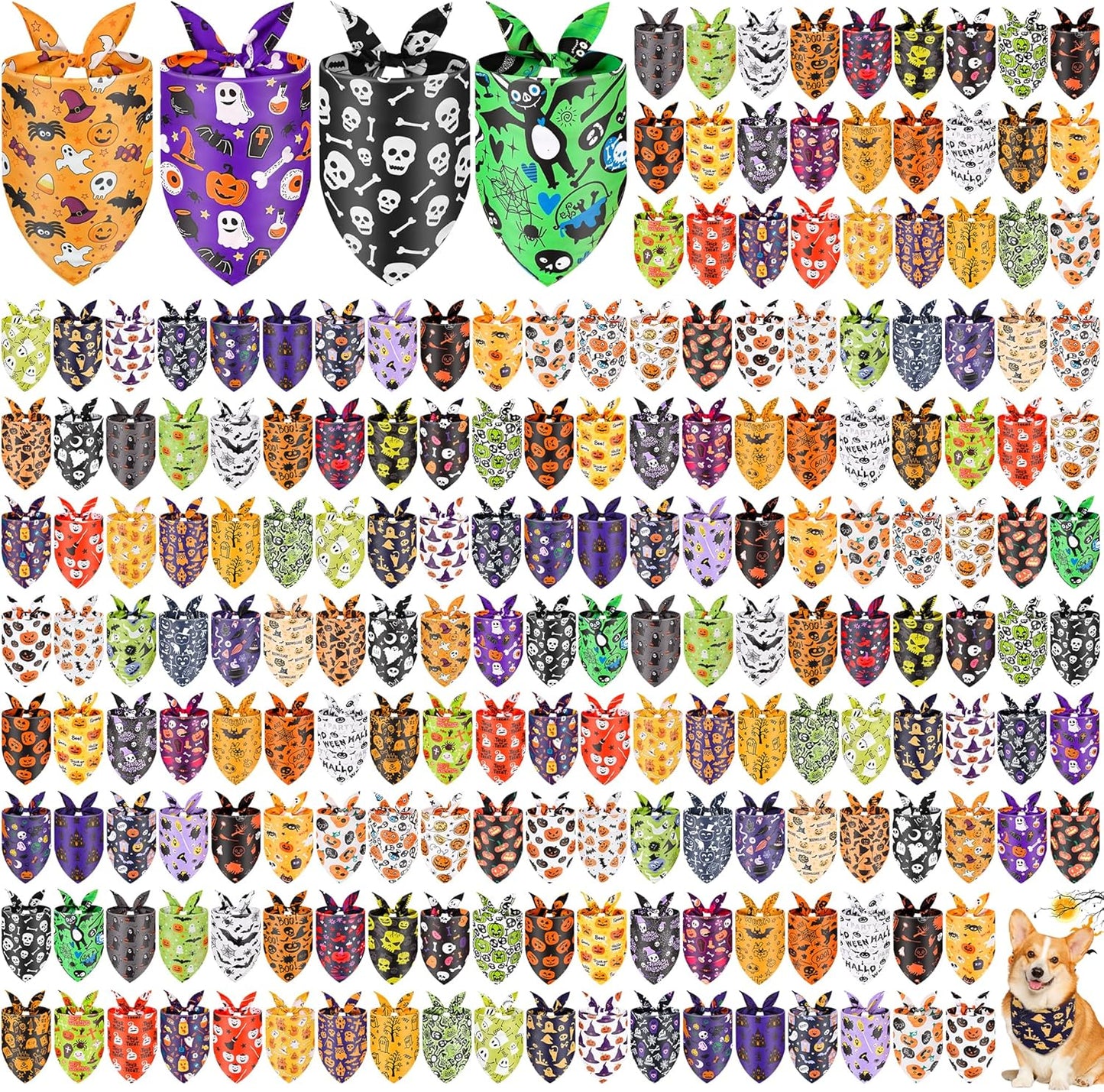 200 Pcs Halloween Dog Bandanas Bulk for Festive Pet Accessories