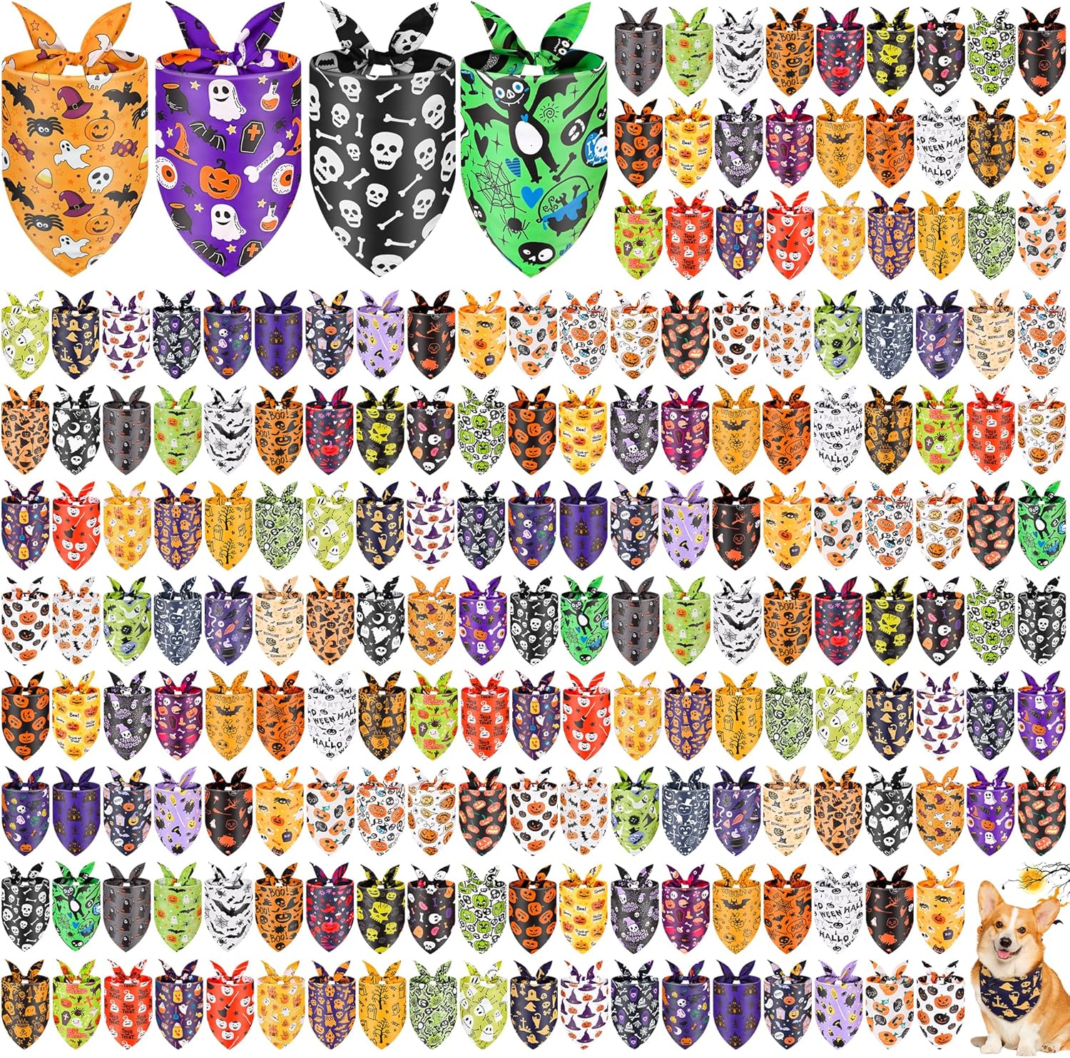 200 Pcs Halloween Dog Bandanas Bulk for Festive Pet Accessories