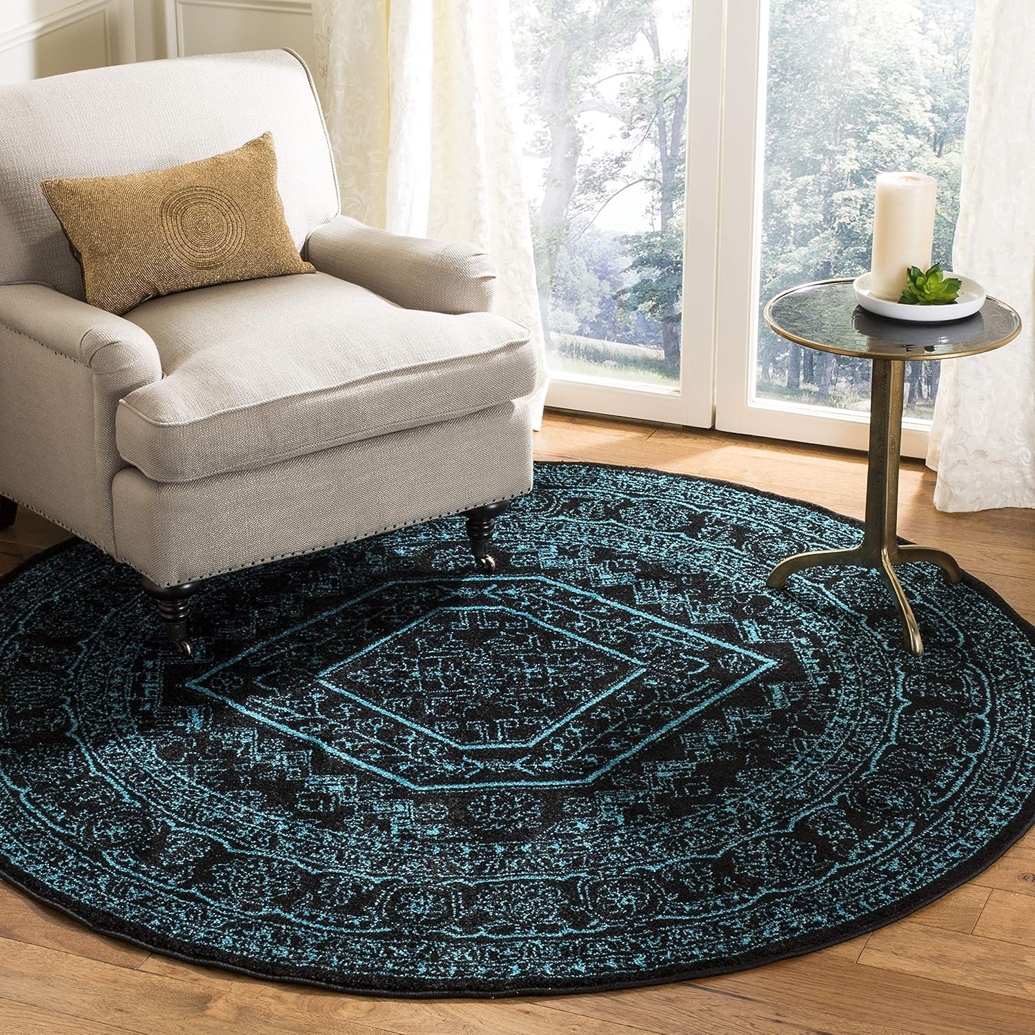 SAFAVIEH Adirondack Collection 6ft Round Black Teal Area Rug
