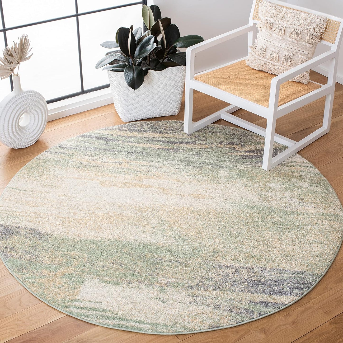 SAFAVIEH Adirondack Collection 4ft Round Ivory/Sage Area Rug