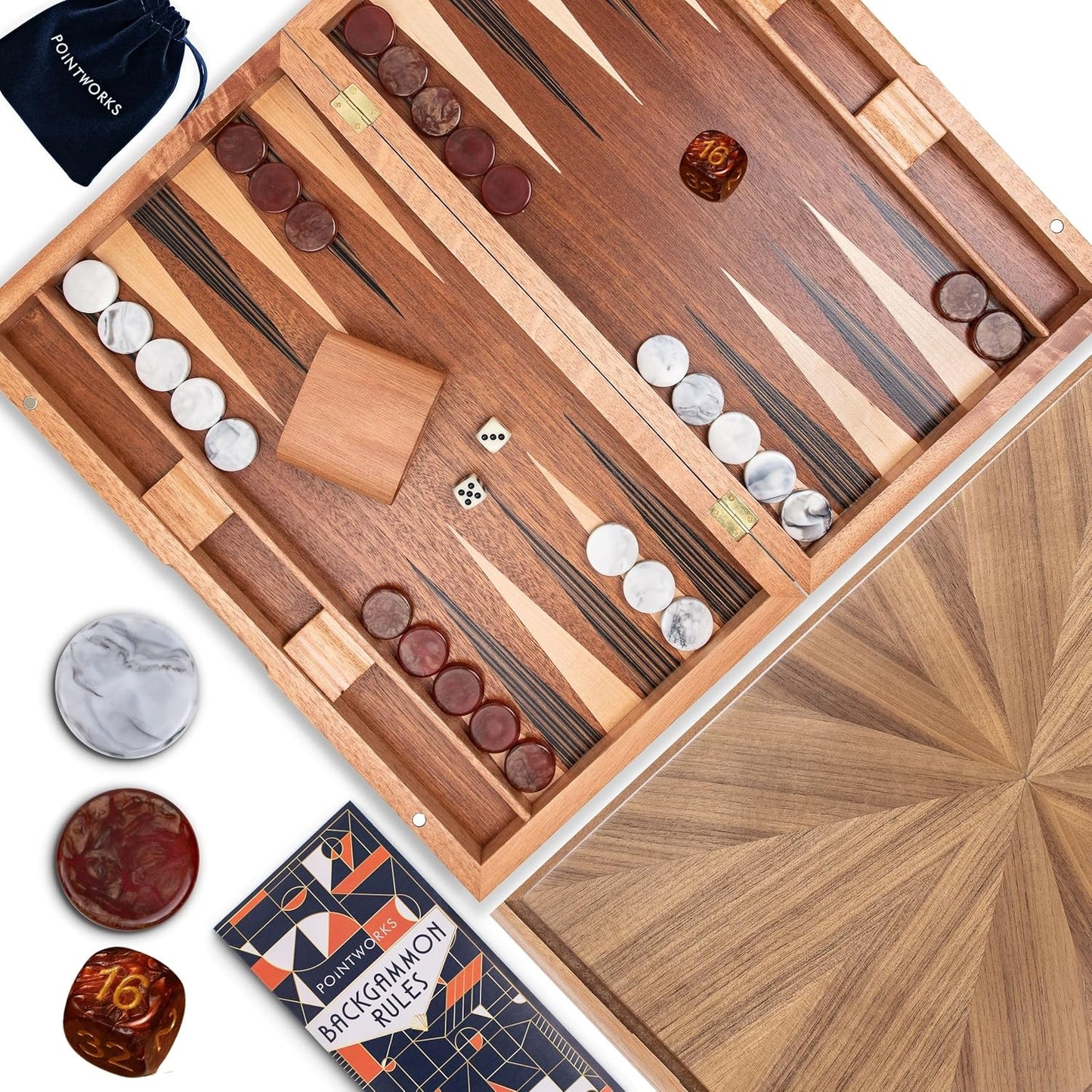 17 Inch Backgammon Set for Adults - Beautiful Wood Inlaid Game