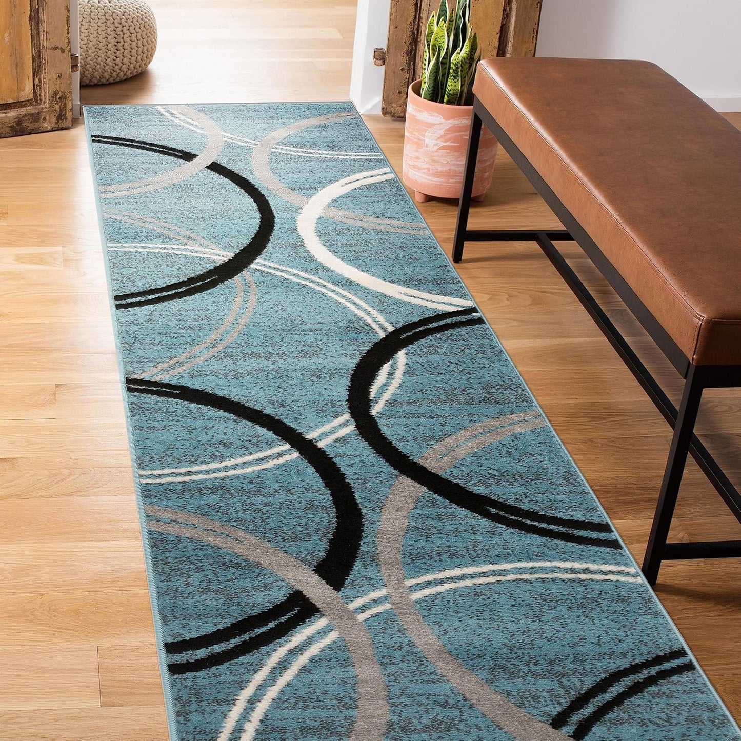 Rugshop Modern Wavy Circles Design Runner Rug for Hallways
