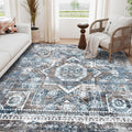 Vintage Navy Blue Boho Rug 5x7 ft: Stain Resistant, Non-Slip