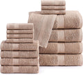 LANE LINEN 100% Mercerized Cotton Towel Set - 16 Piece Taupe