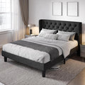Full Size Bed Frame with Button Tufted Wingback Headboard - Modern