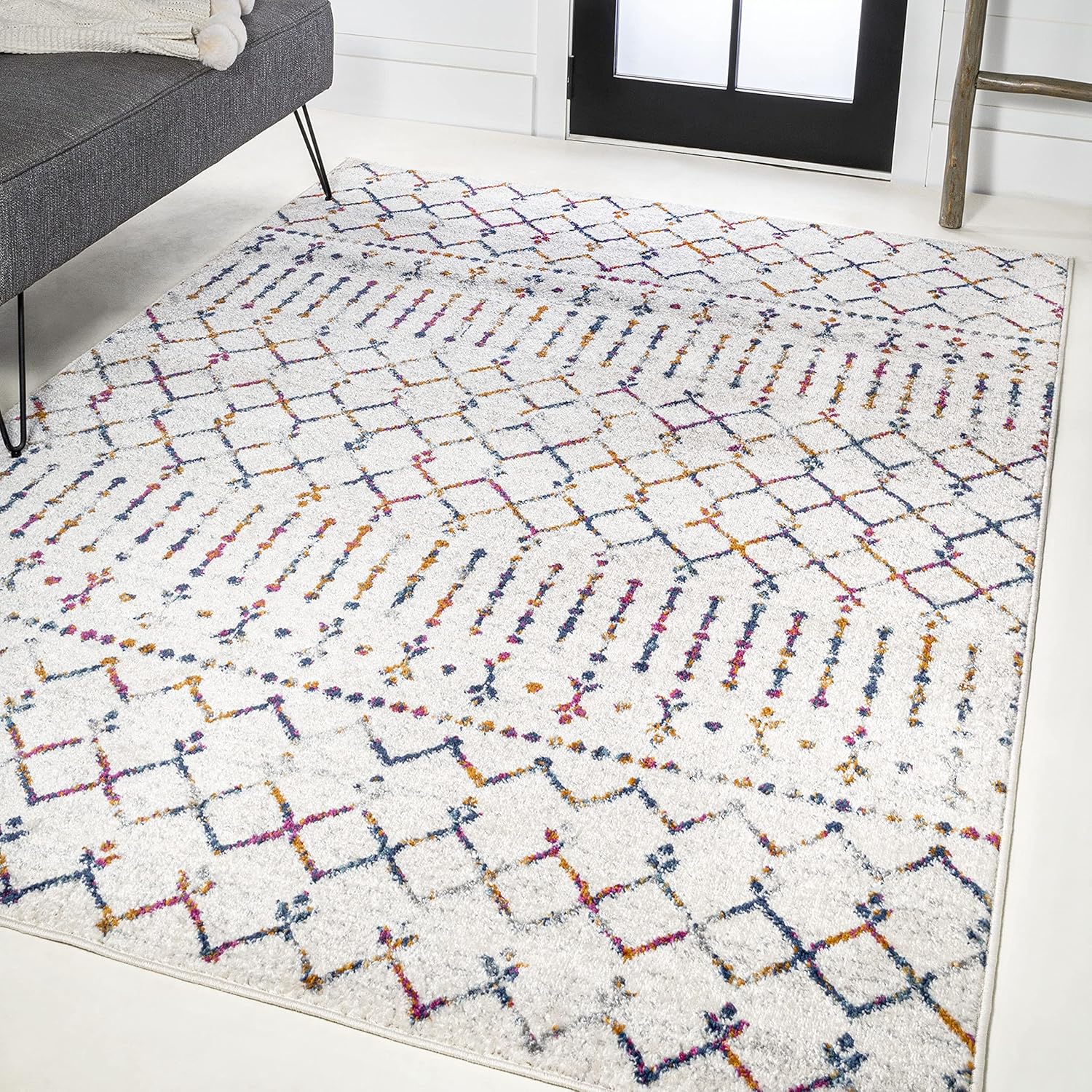 Boho Vintage Diamond Cream/Multi Indoor Area Rug for Home