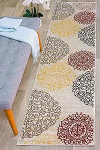 Contemporary Modern Floral Cream Indoor Soft Area Rug Runner 2ft x 7ft