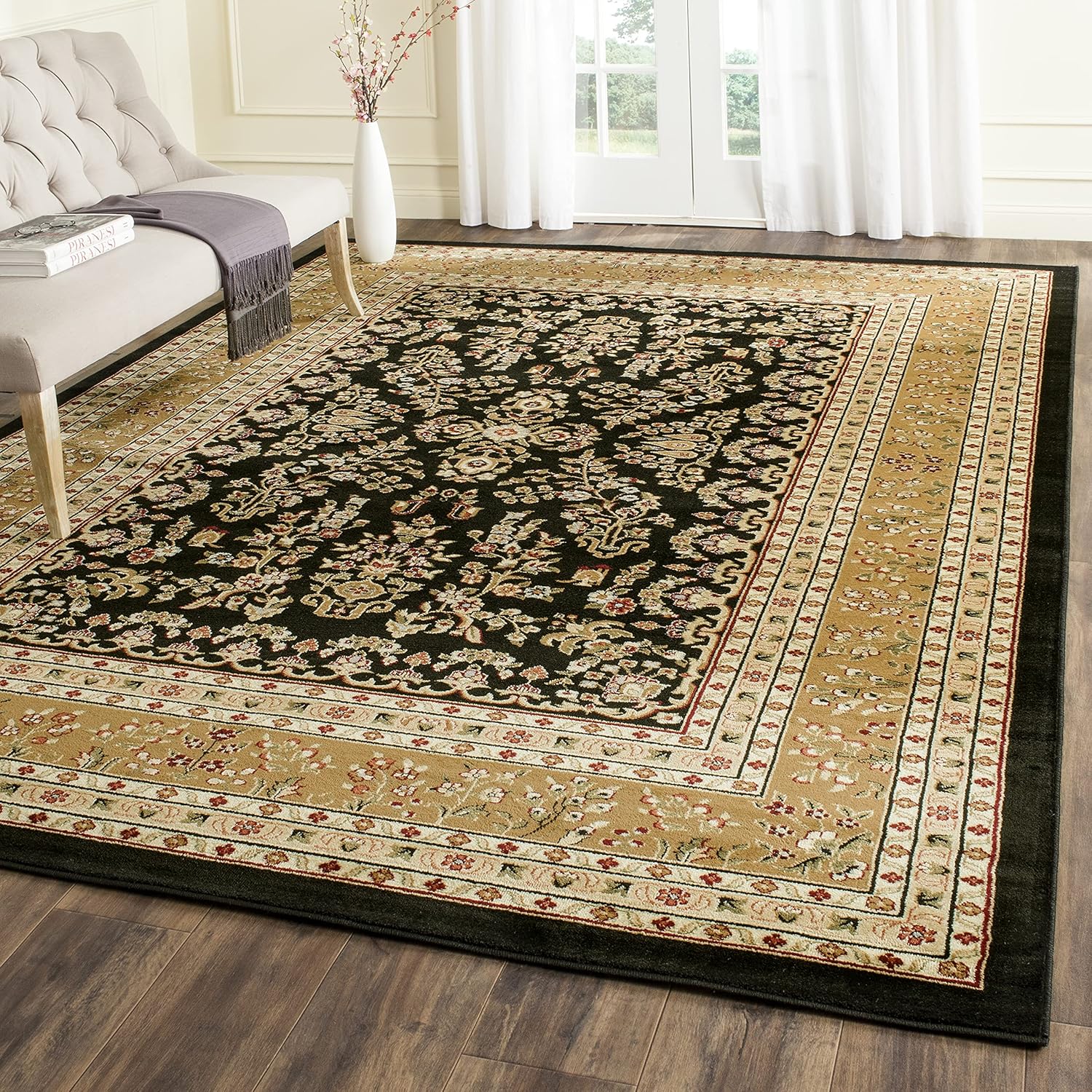 Lyndhurst Collection Area Rug - 8ft x 11ft in Black & Tan