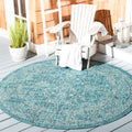 Courtyard 4 ft Round Turquoise Outdoor/Indoor Rug - Durable Patio Pick